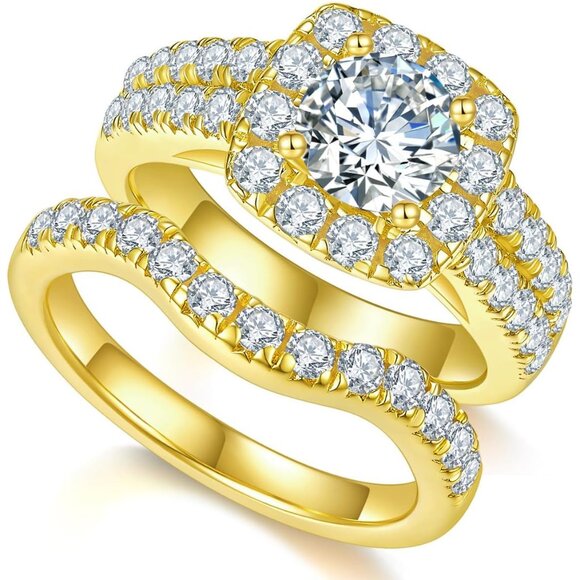 All Moissanite Rings for Women 1ct/2ct D Color 14K Yellow Gold Plated 925 Sterli